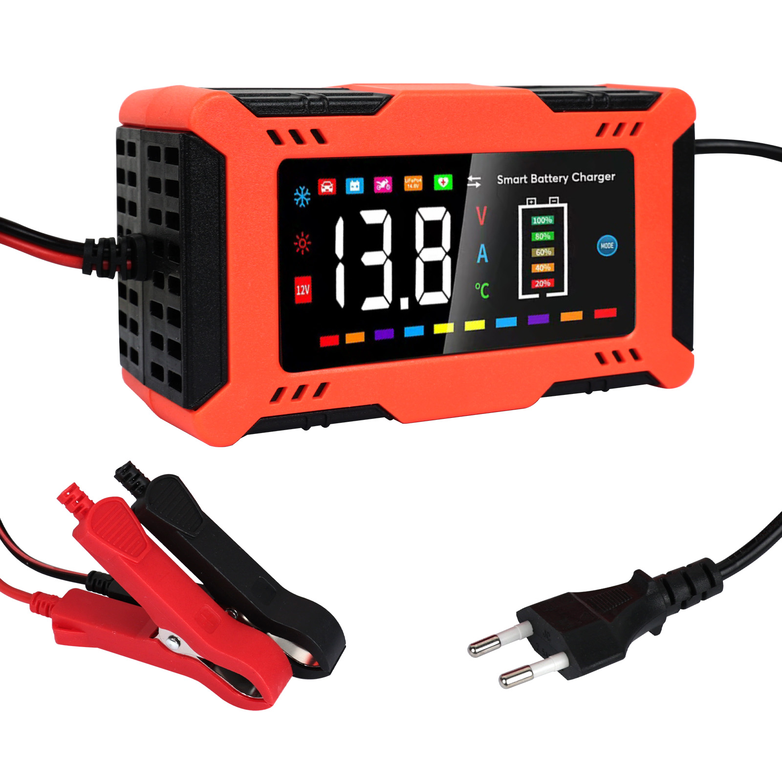 Lifepo4 Battery Charger Smart Automatic - 12V 6A Slimme Auto-acculader 9-traps automatische