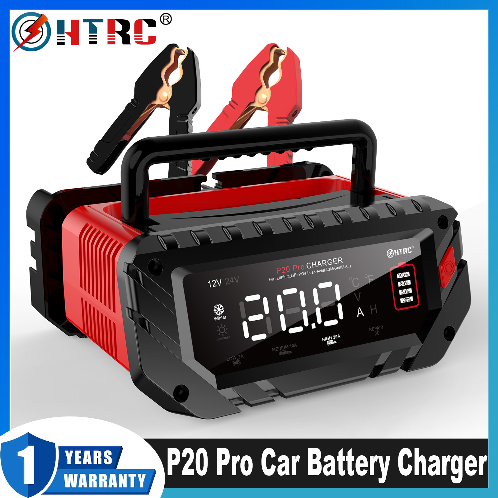 Smart Car Battery Charger 12V 24V 20A - HTRC P20 Pro 20A Slimme Accu