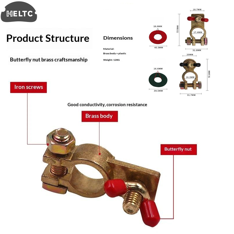 Battery Terminal Clamps Quick Release Brass - 1 set massief messing klemmen connectoren