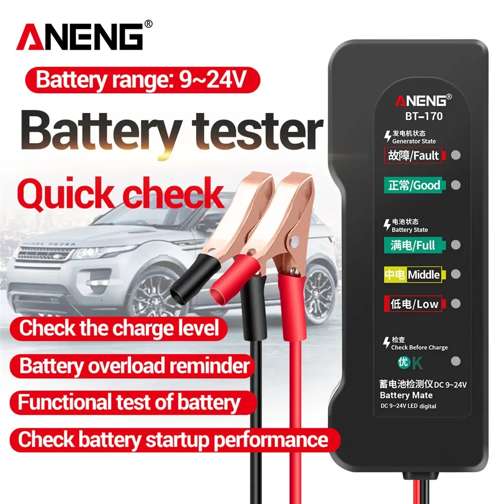 Alternator Tester Digital Diagnostic Tool - ANENG BT-170 12V Auto- en motorfiets-tester,