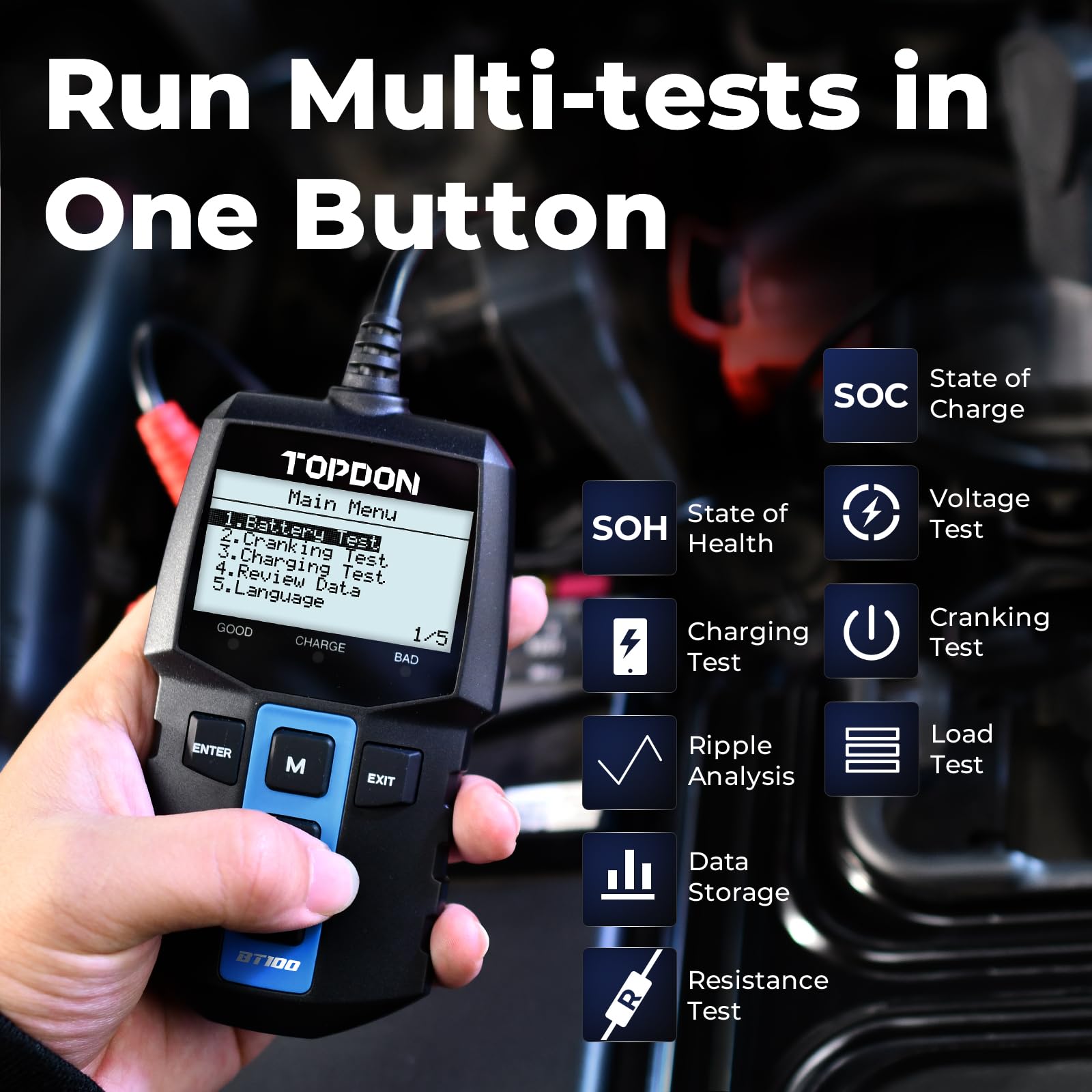 TOPDON BT100 12V Digitale Accu - Car Battery Load Tester Digital Cranking recensie en prijs