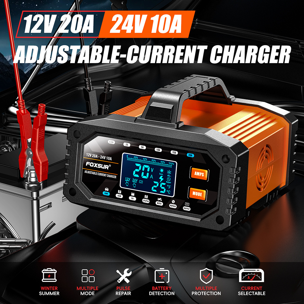 12V/24V Draagbare 0.5A-20A Aut - Smart Car Battery Charger 12V 24V 20A recensie en prijs