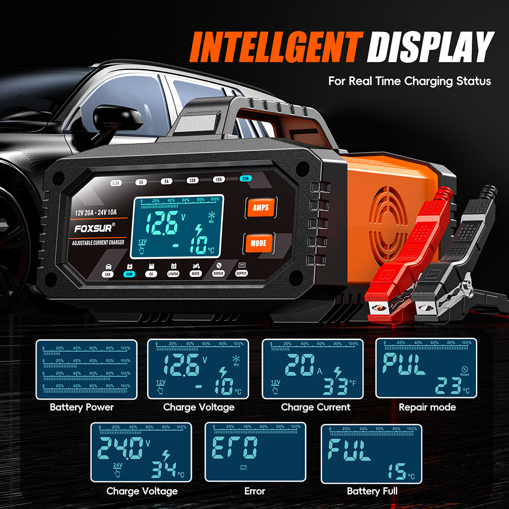 12V/24V Draagbare 0.5A-20A Aut - Smart Car Battery Charger 12V 24V 20A recensie en prijs