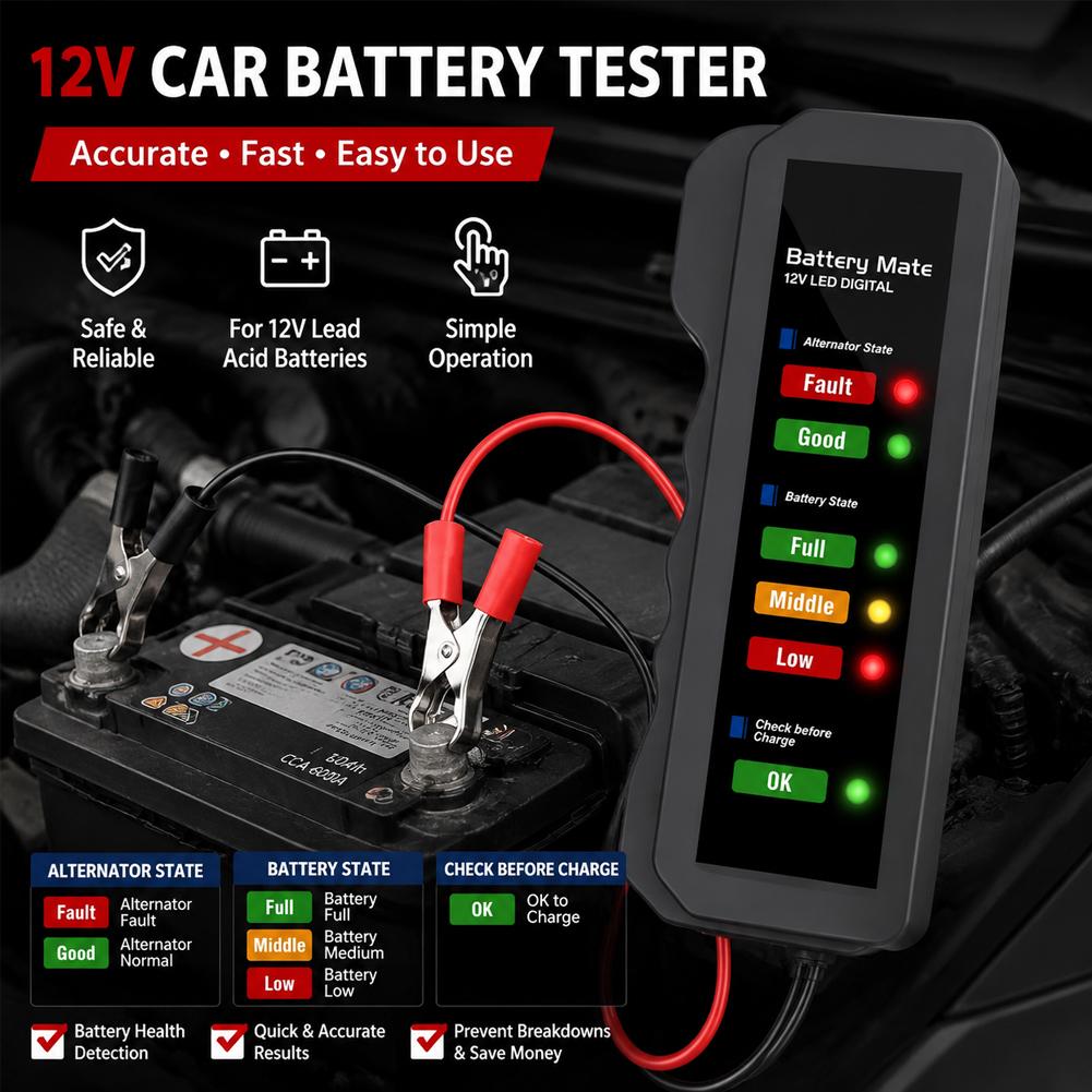 12V Auto Accu Tester Digitale  - Alternator Tester Digital Diagnostic Tool recensie en prijs